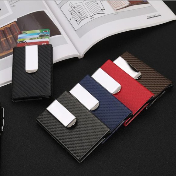 SLIM  Aluminum Clip Automatic Pop Up Wallet Carbon Fiber (Black) - Picture 4 of 4